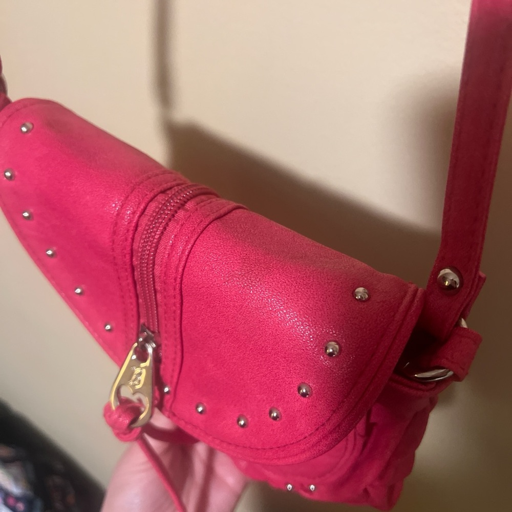Betsey Johnson Betseyville Pink Moto Y2K Studded Crossbody Mini Shoulder Purse - Picture 6 of 11